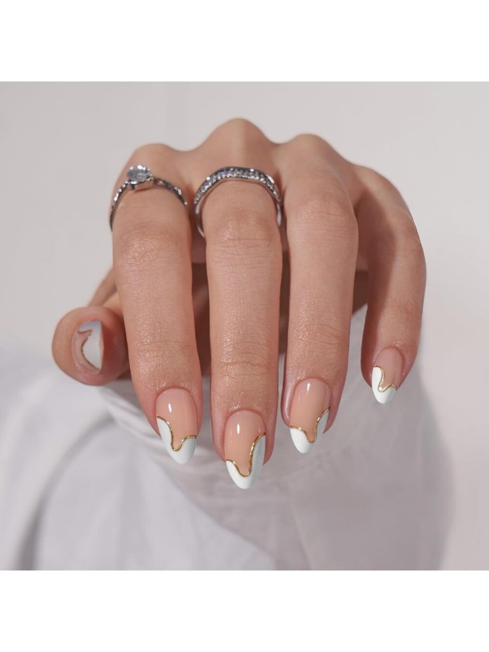 Gorgeous Short Almond Press-On Nails with White French Tips - 32 Count, Tiny